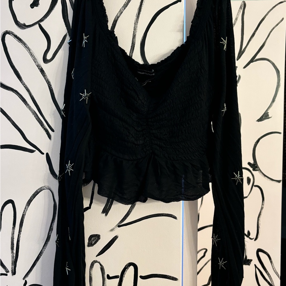 Urban Outfitters Black Star Embroidered Blouse